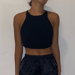 High neck crop top with adjustable straps